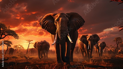 elephants at sunset