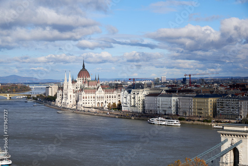 View of the Royal Palace in Budapest: an iconic royal residence standing majestically on the hills of Buda, symbolizing historical and architectural grandeur.