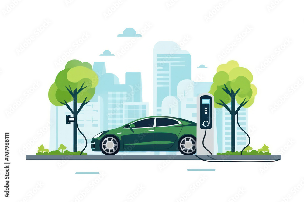 Green Energy Auto: Ecological Transportation Powering Future with Clean Electricity - Illustration