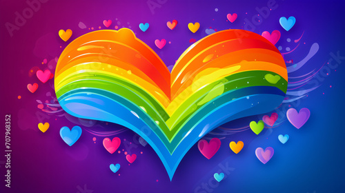  Heart banner on gradient rainbow background