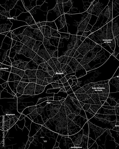 Nantes France Map, Detailed Dark Map of Nantes France