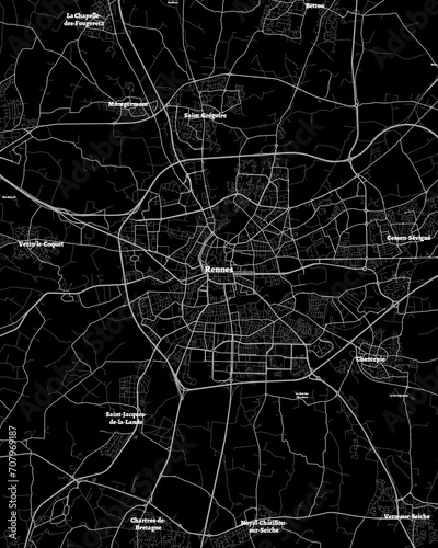 Rennes France Map, Detailed Dark Map of Rennes France