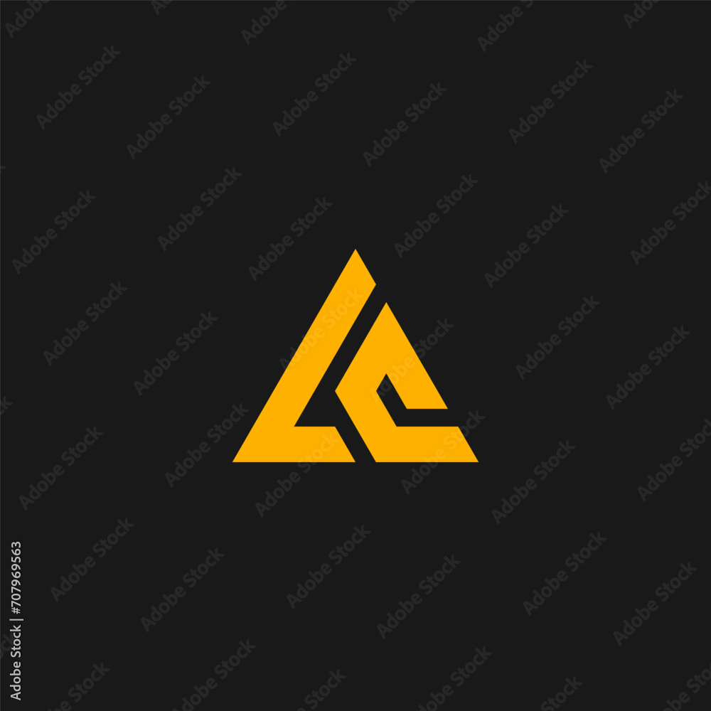 LC monogram logo in triangle shape with yellow color. L and C LC monogram logo in triangle shape with yellow color. L and C