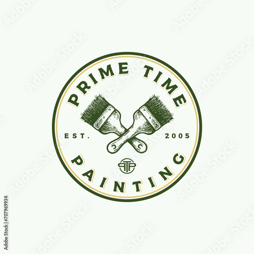 house painting with brush vintage hand drawn painter emblem stamp logo design vector template