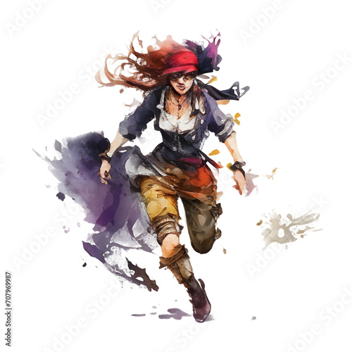 Watercolor pirate girl