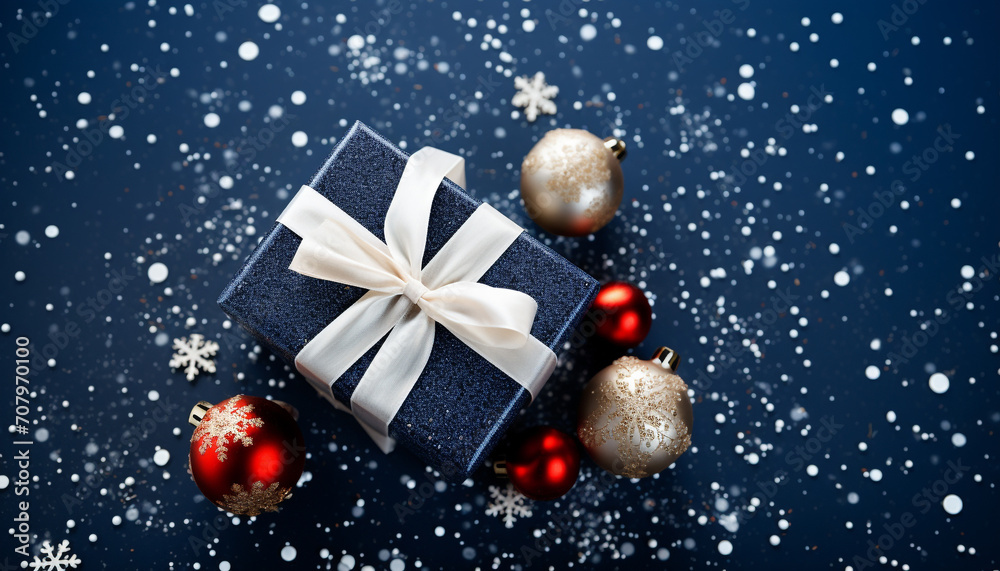 Snowflake decoration on blue background, winter celebration gift generated by AI Snowflake decoration on blue background, winter celebration gift generated by AI