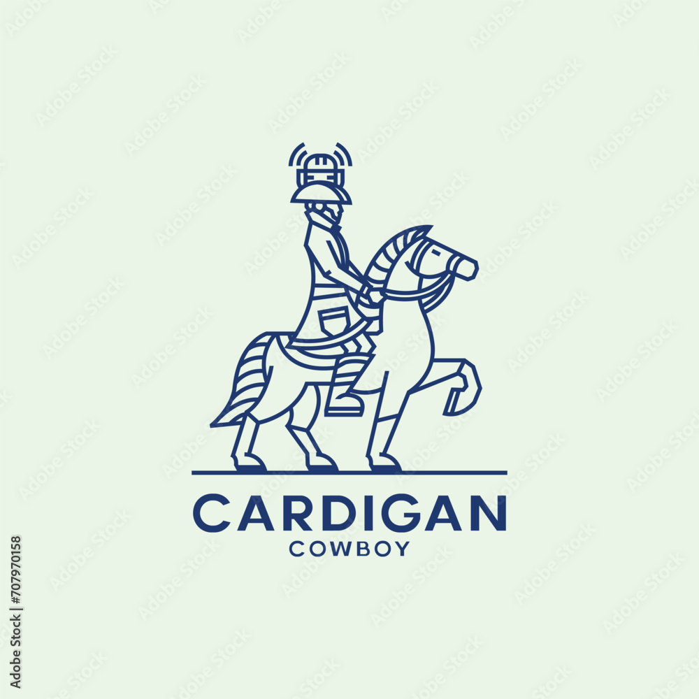 Fototapeta premium cowboy ride a horse podcast monoline simple modern logo design