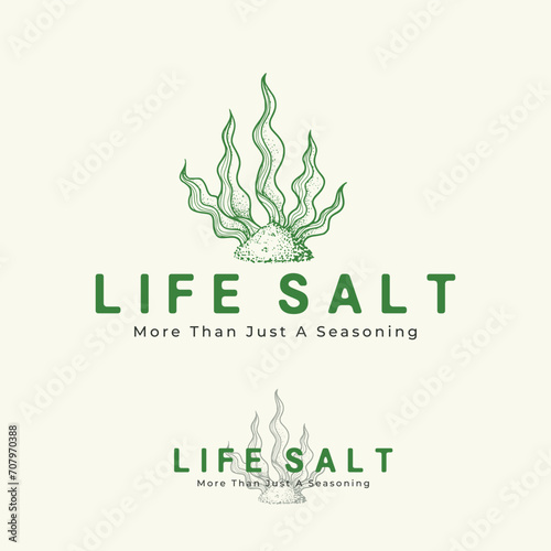 seaweed salt nature ,salt hand drawn logo vector
