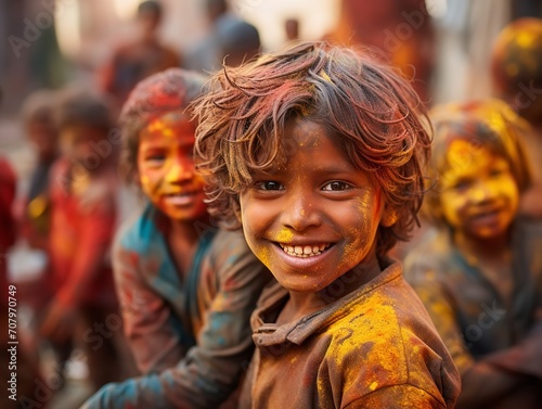 little kids enjoying Holi festival together, generative ai © Creative Art7