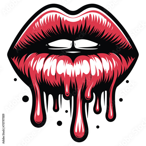 Female lips dripping isolated on white background 