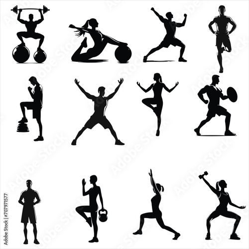 Collection of different exercise silhouettes  calisthenics silhouettes  female fitness  full body exercises   pushup exercise 