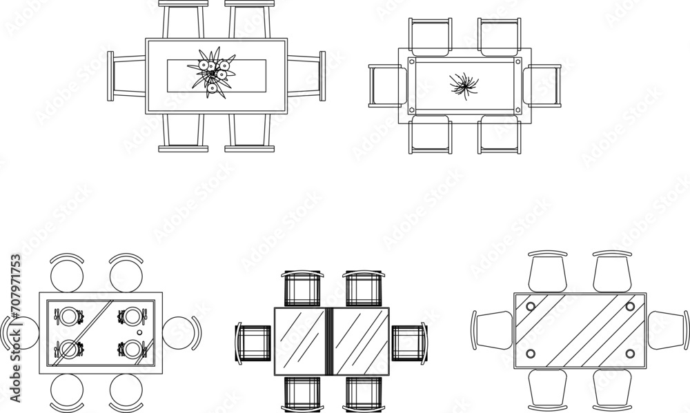 Vector sketch illustration of dining table design for home interior top view