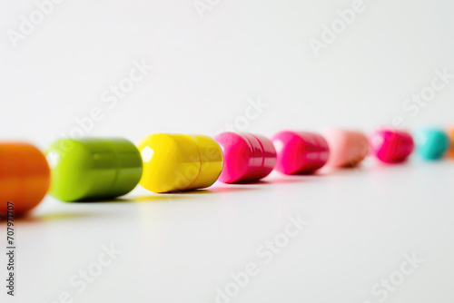 A simple image of colorful crafting beads aligned in a row on a clean white background, perfect for creative projects.