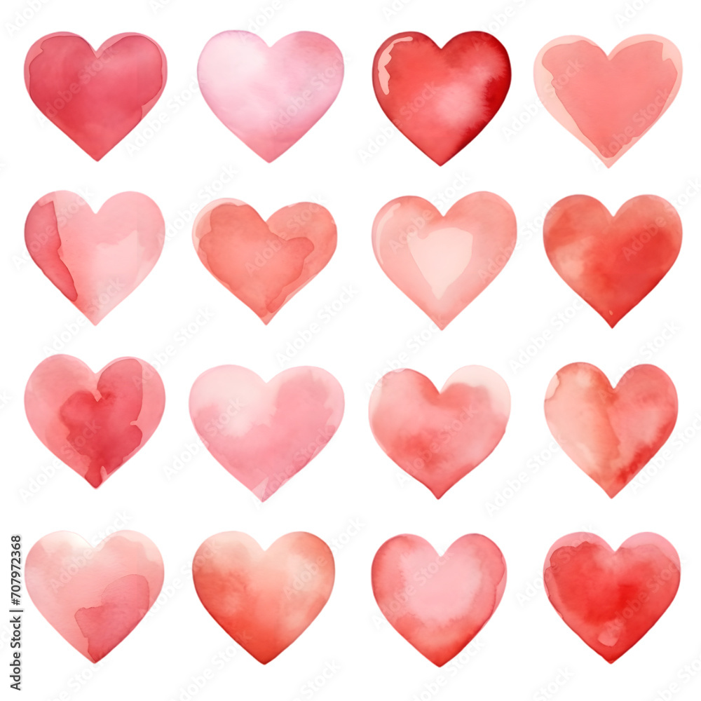 Hand-drawn painted red heart collection, elements for design isolated on transparent background. Valentine's day. For holiday, postcard, poster	
