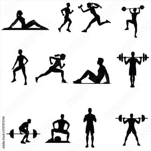 Collection of different exercise silhouettes ,calisthenics silhouettes ,female fitness, full body exercises , pushup exercise 