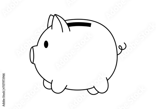 Hand drawn cute outline illustration of empty piggy bank character. Flat vector moneybox mascot for savings sticker in line art doodle style. Financial literacy or bank deposit icon or print. Isolated photo