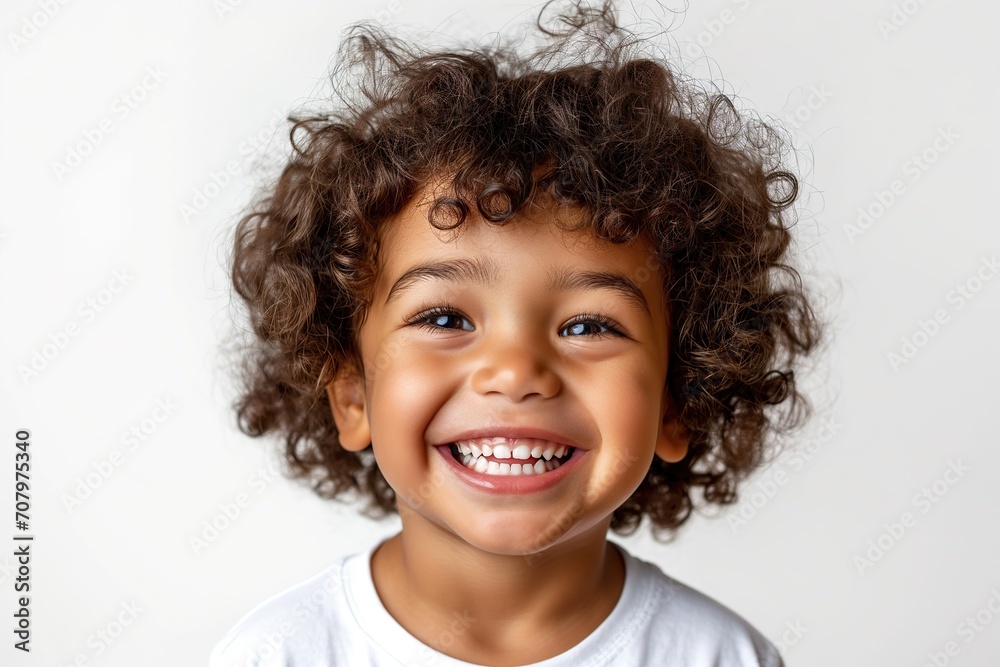 Very smiling and happy child, with perfect white teeth, with an adorable gesture, poses on a white background. Very smiling and happy child, with perfect white teeth, with an adorable gesture, poses on a white background.