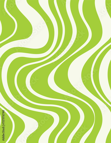 Wavy seamless stripe pattern in repeat. Retro 70s funky print green and cream. Cool and trendy for girls teens and fashion