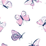 seamless vector butterflies pattern. Butterfly, Pink, white, navy. Girly pretty cute repeat print. sketchy, drawing, girls, teen, stationary and fashion. Nightwear  