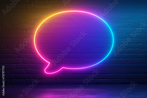 A speach bubble neon with blue, purple and yellow outline premium vector and png, in the style of nostalgic, lightbox
