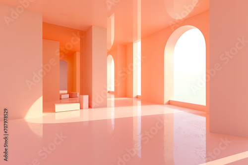 Simplistic 3d virtual environment in peach pantone color