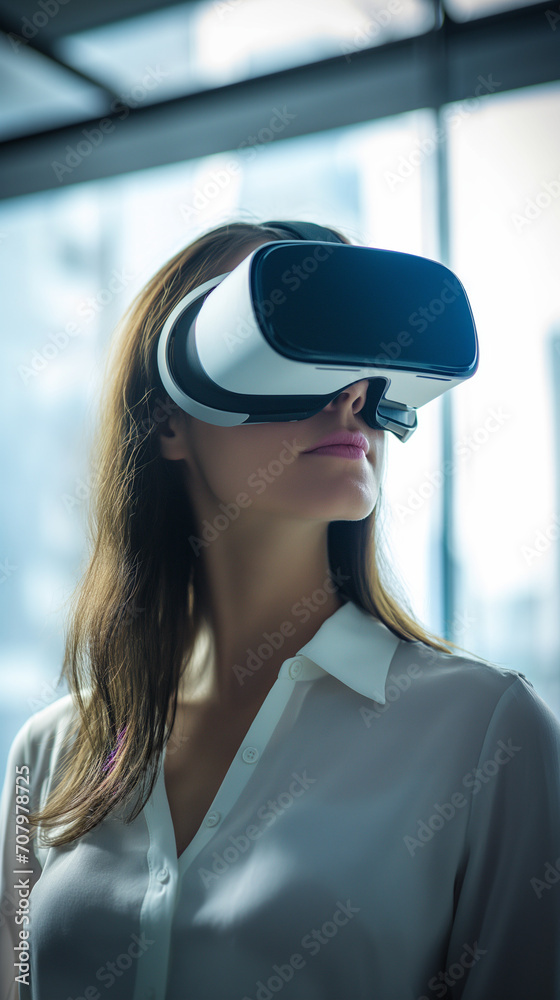 Portrait of a girl wearing virtual reality glasses photo Portrait of a girl wearing virtual reality glasses photo