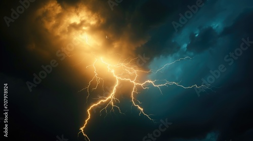 A powerful lightning bolt cutting through the dark sky. Perfect for dramatic and intense themes. Ideal for use in weather-related articles or projects