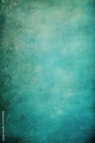 Turquoise soft pastel background parchment with a thin barely noticeable floral ornament background