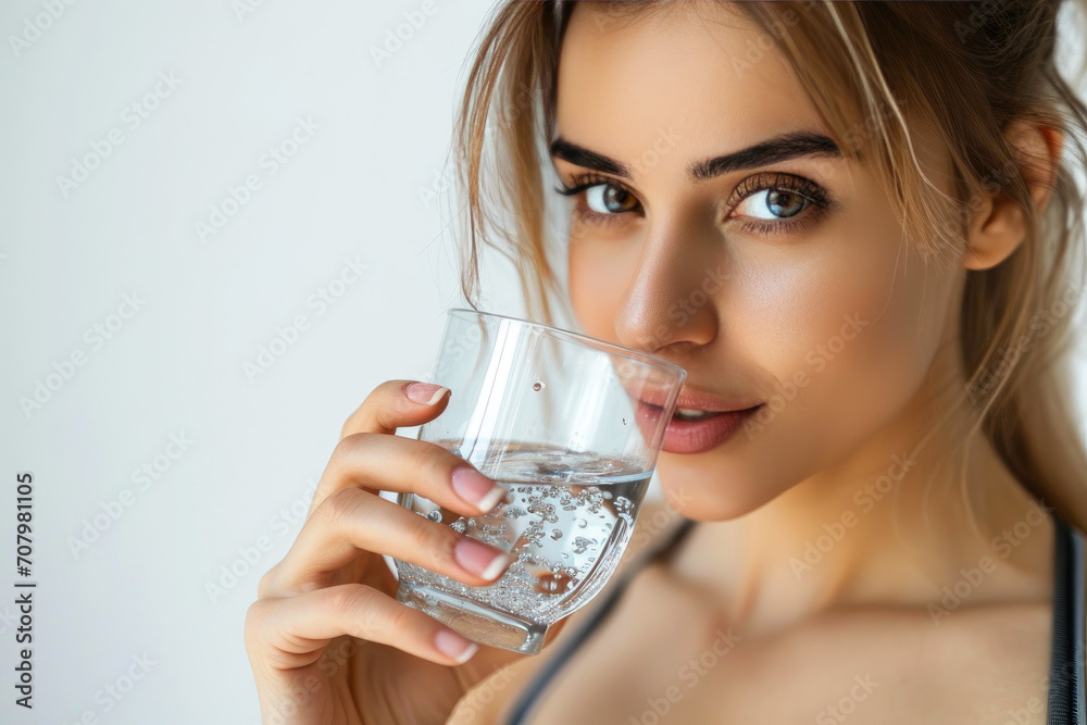 Radiant Sportswoman Refreshes with Crystal Clear Water Radiant Sportswoman Refreshes with Crystal Clear Water