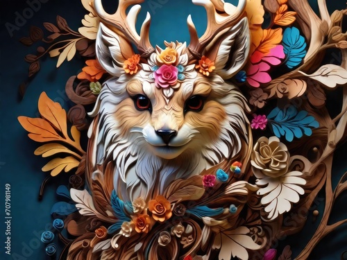 Floral Antler Elegance: Graceful Magical Deer Statues in Nature's Embrace