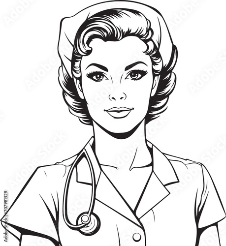 Vector sketch of female nurse hand drawn illustration