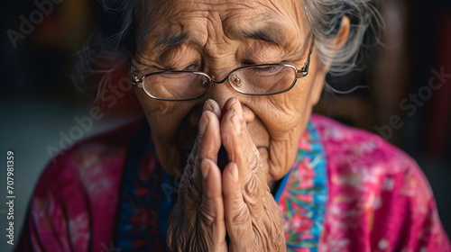 Praying asian woman. 