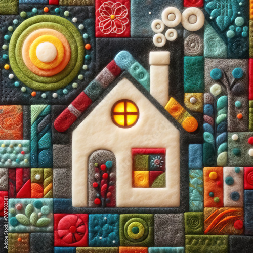 felt art patchwork, small house. New home, business, investment and real estate concept © lali
