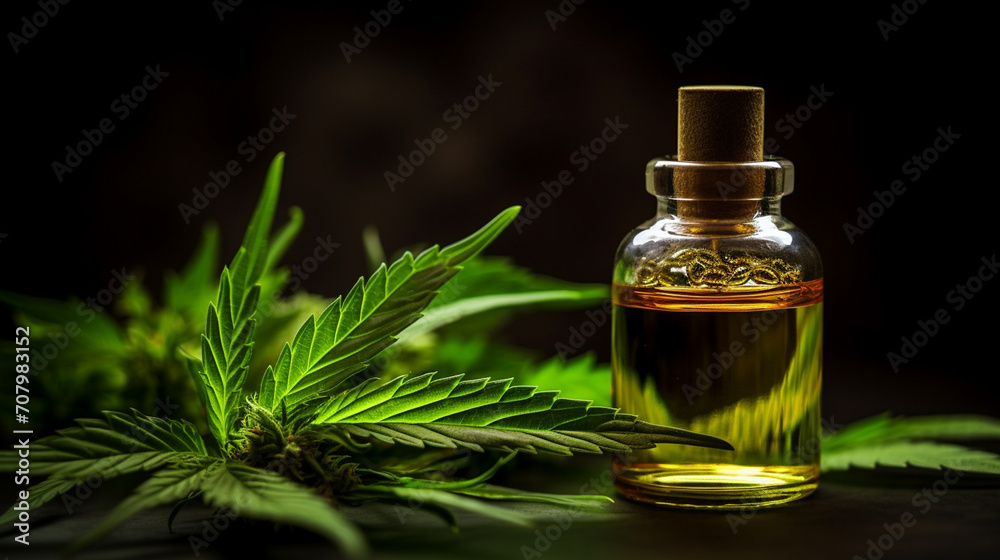 Cannabis oil extract in a small bottle. selective focus. Generative AI, Cannabis oil extract in a small bottle. selective focus. Generative AI,