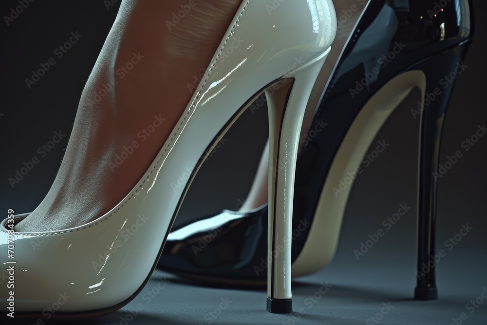 A detailed view of a pair of high heeled shoes. Perfect for fashion, footwear, or women's empowerment themes A detailed view of a pair of high heeled shoes. Perfect for fashion, footwear, or women's empowerment themes