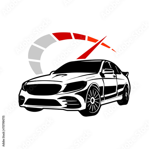 Test speed Car silhouette speedometer logo white background color

