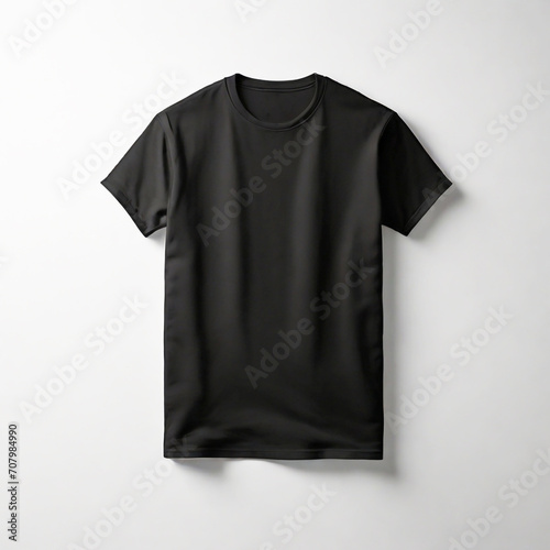 Blank Black T-shirt Mockup Design Template for Advertisement.Men Isolated short Sleeve Wear Front Cotton Shirt Textile Clothing Fashion Mockup.Model Body People Retail Style Concept Apparel