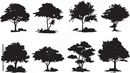 Set Trees. Hand drawn vector illustration