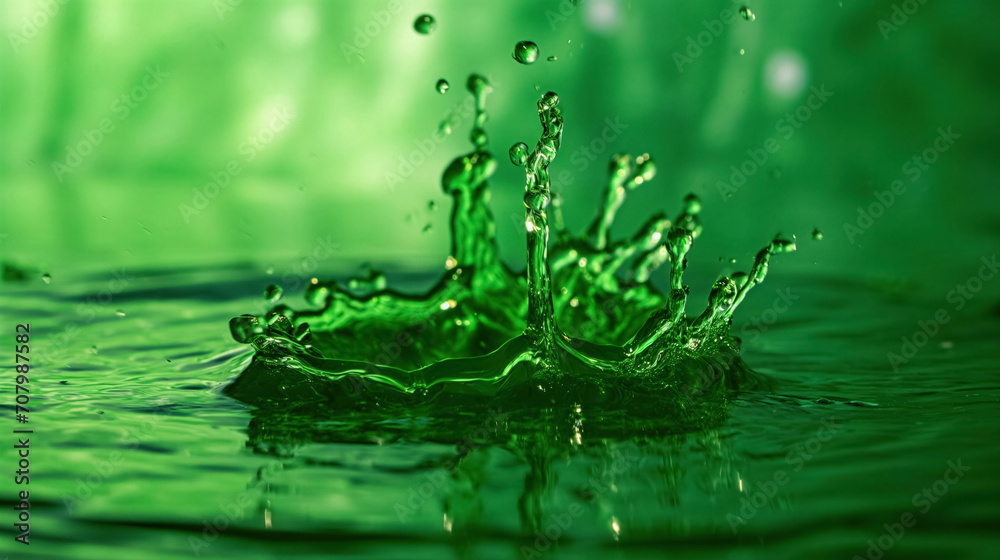 Green liquid splash in water.