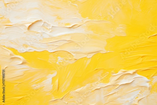 Yellow closeup of impasto abstract rough white art painting texture