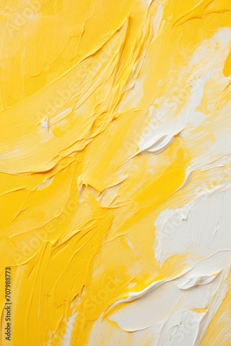 Yellow closeup of impasto abstract rough white art painting texture
