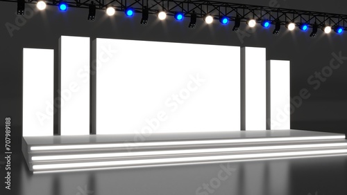 Simple event scene on white background. Conference stage design.