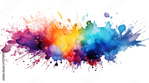 Abstract multicolor rainbow painting illustration. Watercolor splashes isolated on transparent background