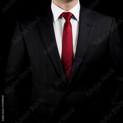 Business man suit with a red tie on a black background