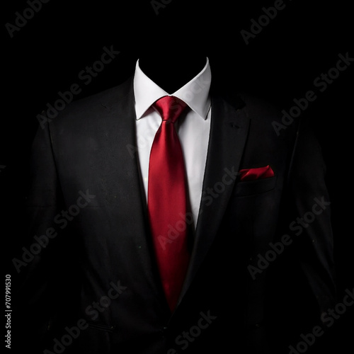 Stylish dark suit and red tie