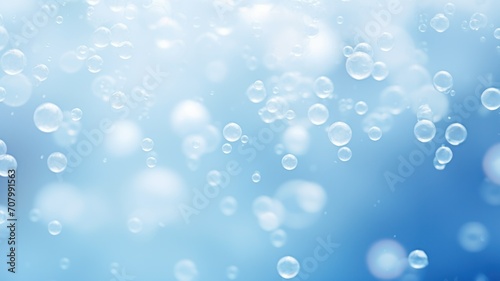 Dancing Bubbles in a Serene Blue Abyss, Horizontal Poster or Sign with Open Empty Copy Space for Text 