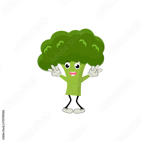 Broccoli mascot cartoon in vector. Cute happy smiling broccoli vegetable set collection. Vector flat cartoon character illustration icon design.