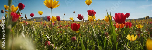 Poppies spring beautiful cosmos flower field © lumerb