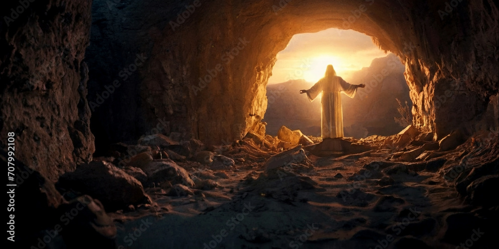 Easter, crucifixion and resurrection of Jesus Christ the Messiah - obrazy, fototapety, plakaty 