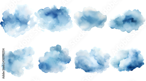 Watercolor painted navy blue clouds. Hand drawn design elements isolated on transparent background